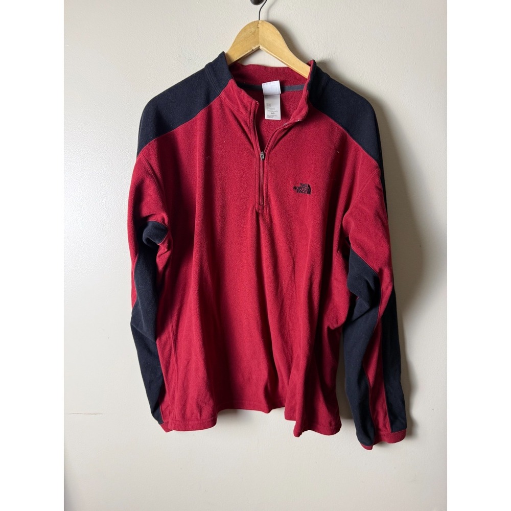 The North Face TKA 100 1/4 Zip Sweater Mens L Red Black Fleece Pullover